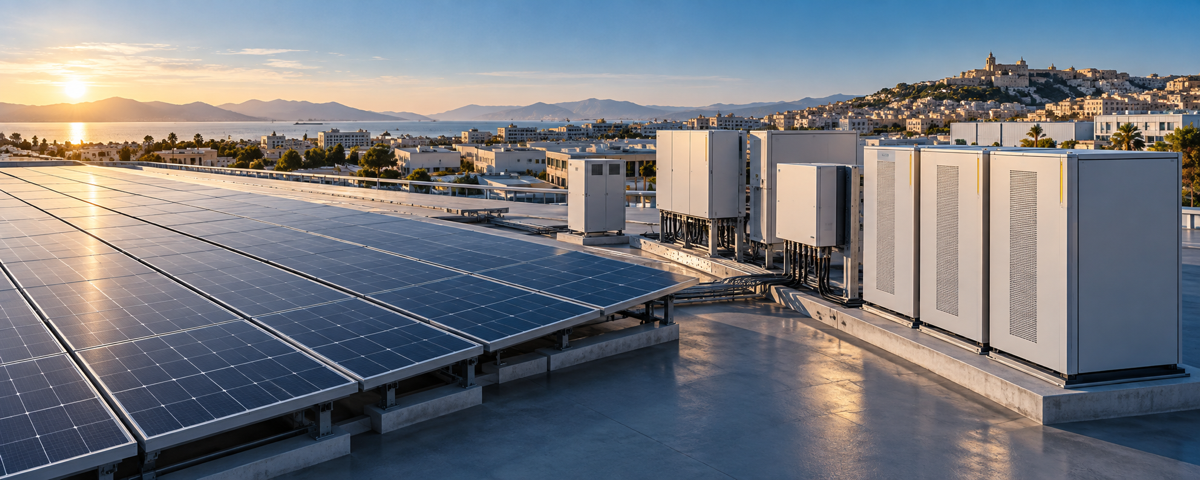 Commercial rooftop solar with integrated battery cabinets