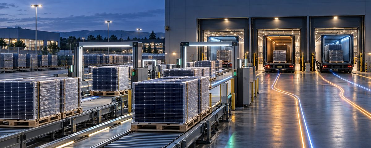 Solar modules moving through a traceable European logistics system