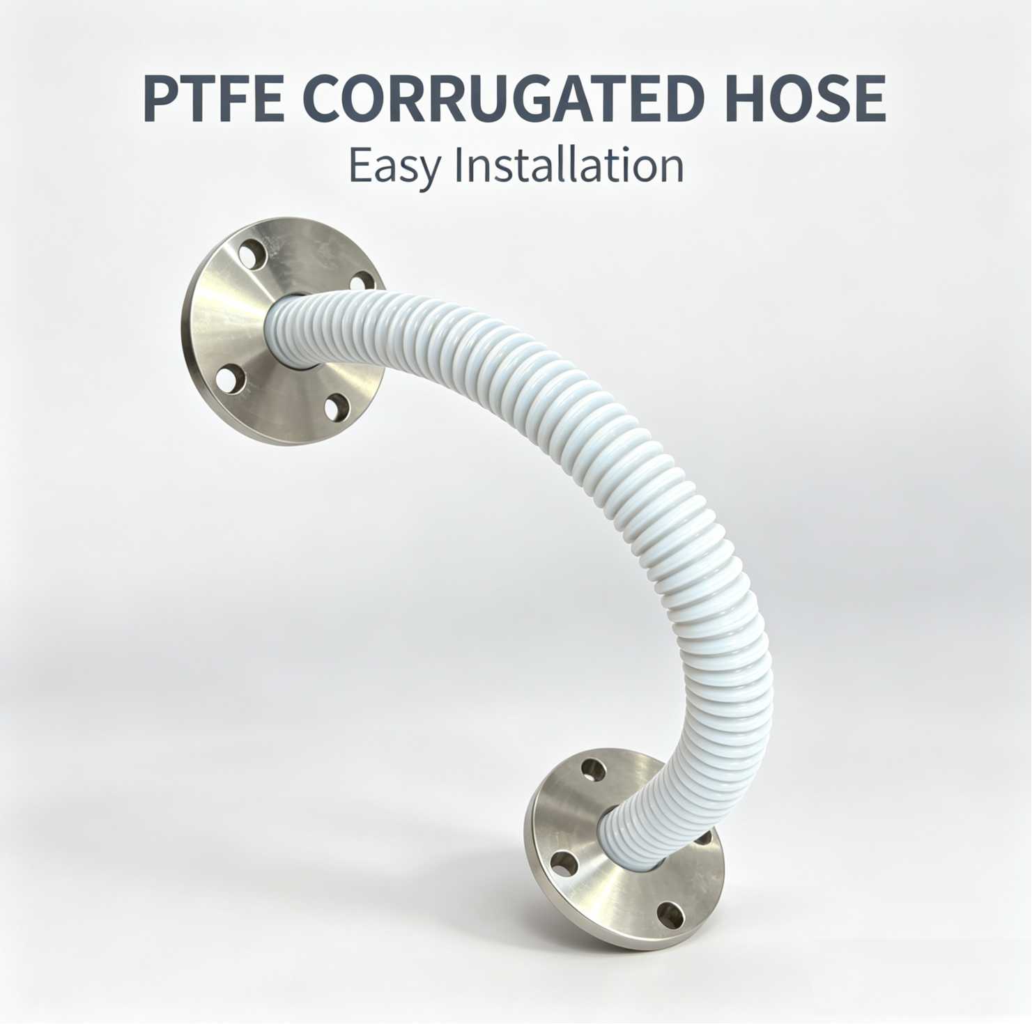 Ultra flexible pure PTFE bellows showing high bend radius for vibration isolation