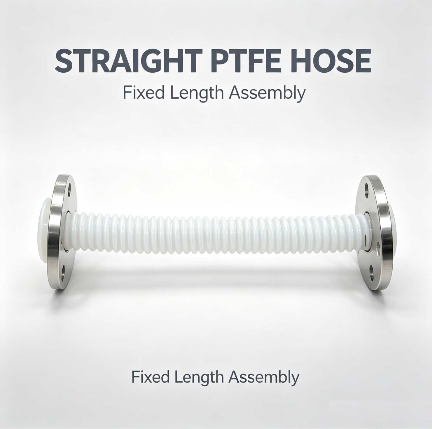 Straight virgin PTFE convoluted hose with loose stainless steel flanges for load cell connections