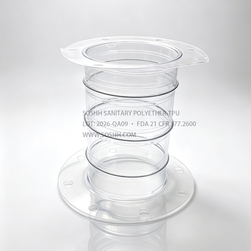 Vacuum-resistant transparent TPU flexible sleeve with integrated 316 stainless steel anti-collapse rings