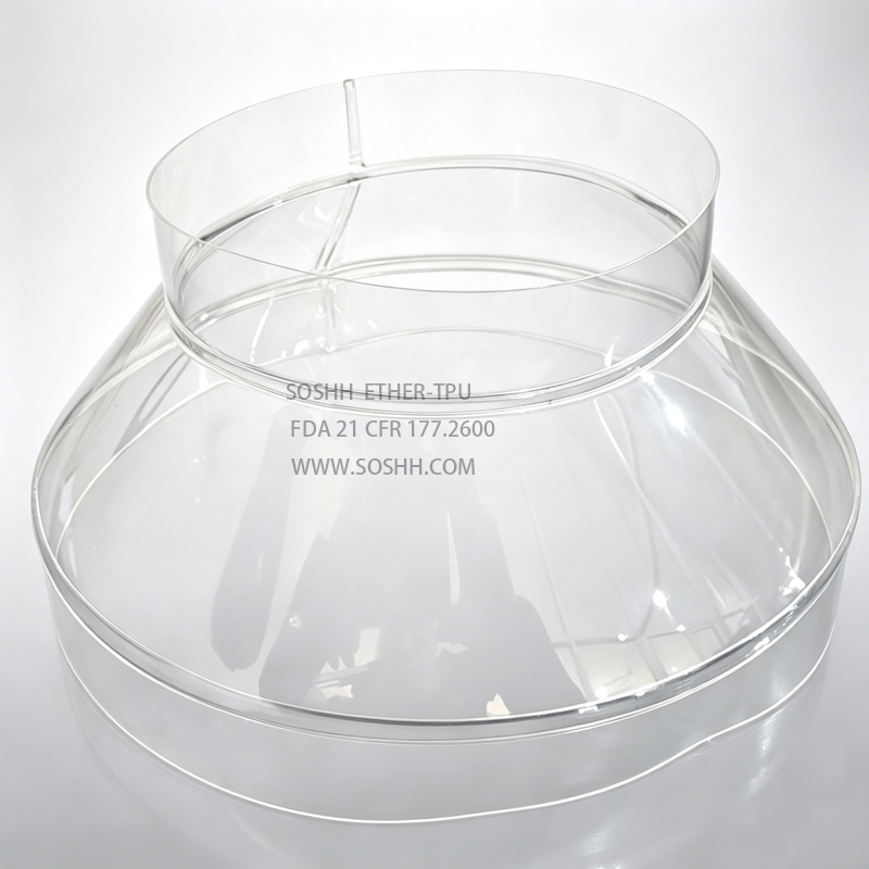 SOSHH custom large-diameter polyether TPU conical reducer flexible sleeve with straight cuffs for hopper discharge and external band clamping
