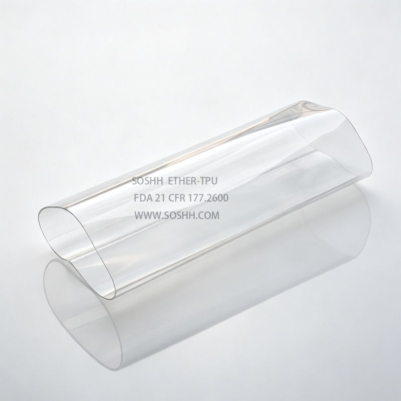 SOSHH custom straight polyether TPU flexible sleeve fabricated to any custom diameter and continuous length without tooling fees