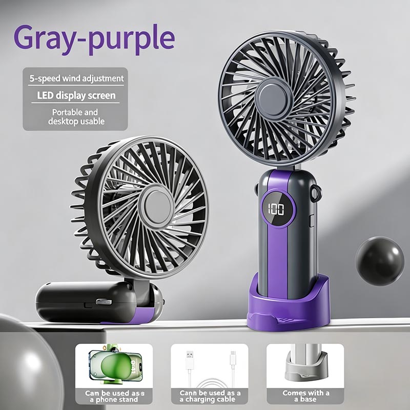 5-Speed Foldable Handheld Fan with LED Display F66