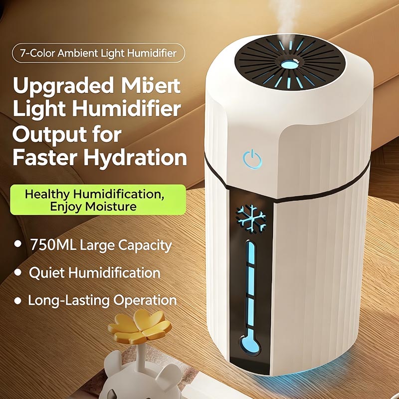 7-Color Ambient Light Humidifier  750ML Large Capacity Quiet Cool Mist Humidifier