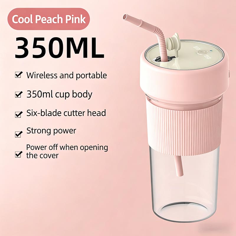 350ML Portable Wireless Blender Rechargeable Personal Smoothie Blender with Straw 