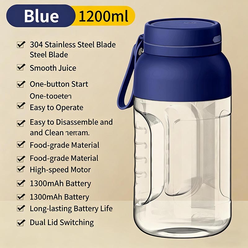 600ml/1200ml Large Capacity Portable Blender Wireless Juicer Cup for Gym & Travel