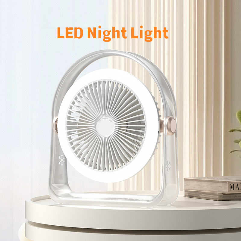 Portable USB Desk Fan with LED Night Light, 3-Speed Quiet Rechargeable Fan, 180° Adjustable Small Personal Fan for Office Bedroom Camping