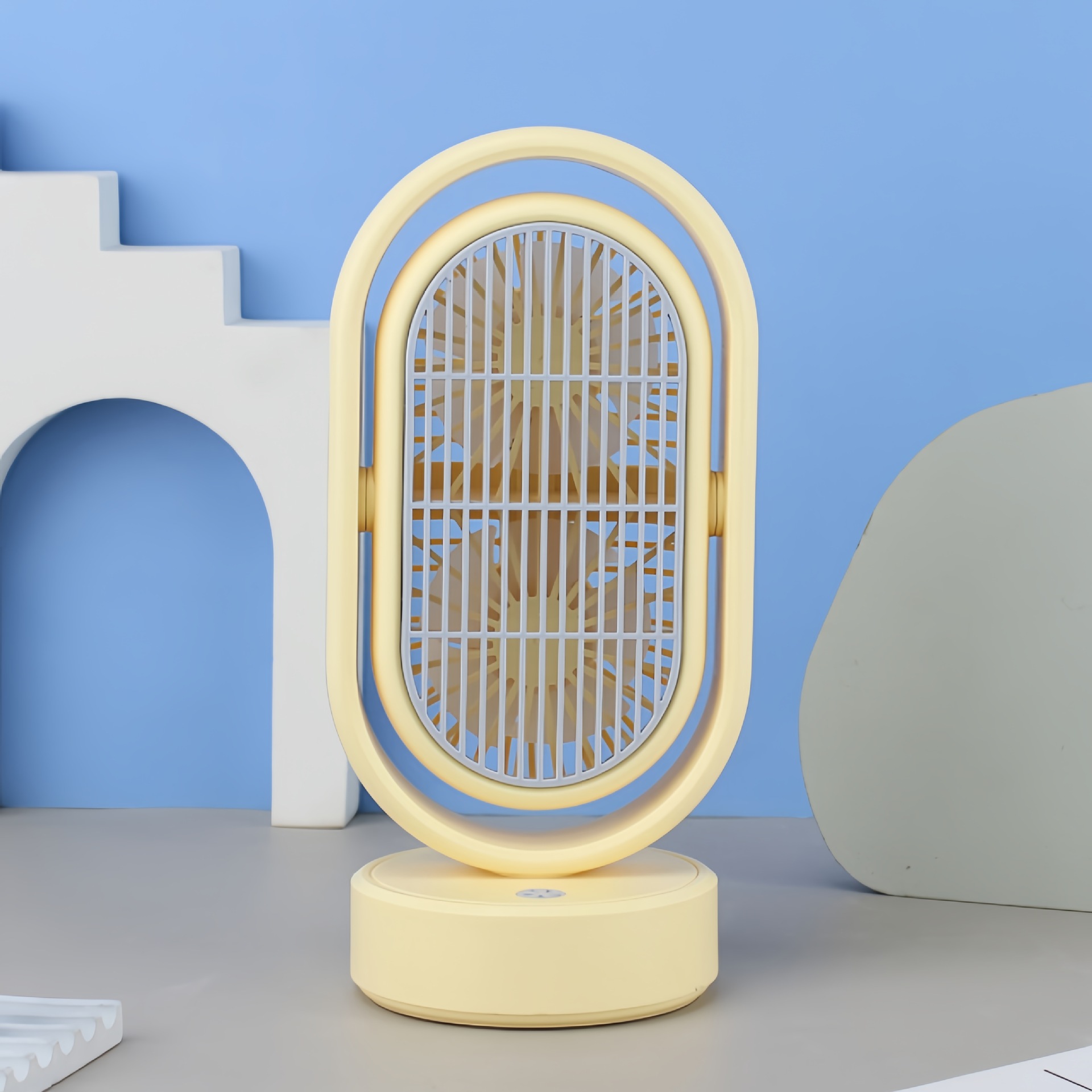 Nordic Style Dual-Head Desktop Fan, 3-Speed Adjustable USB Rechargeable Small Desk Fan, Ultra-Quiet Personal Mini Fan for Home Office Bedroom