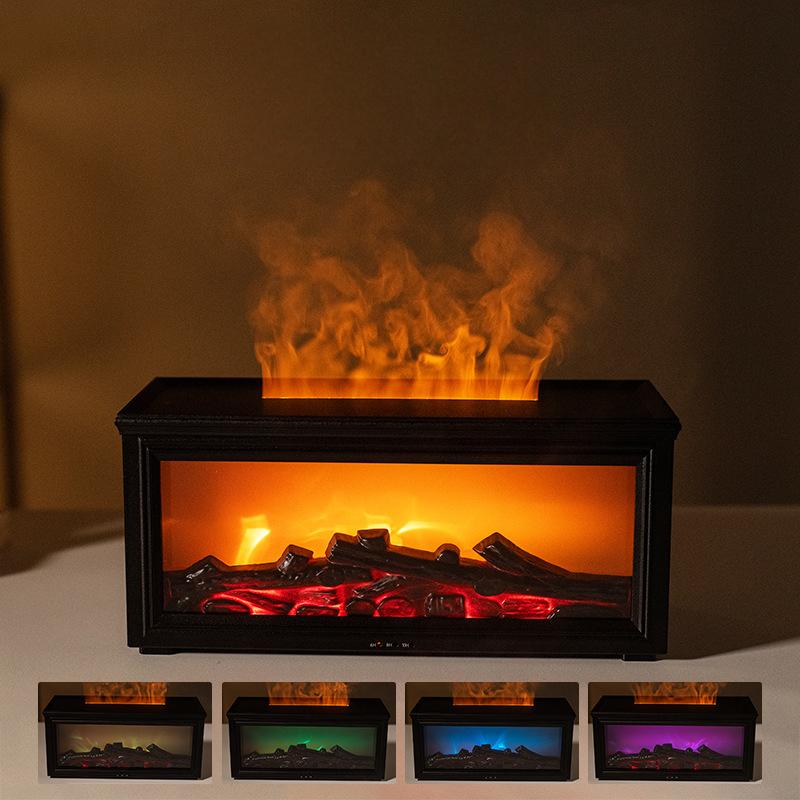 3D Flame Fireplace Aroma Diffuser with Remote Control - 7 Colors Ambient Light, Essential Oil Humidifier, Ultra Quiet for Bedroom & Living Room