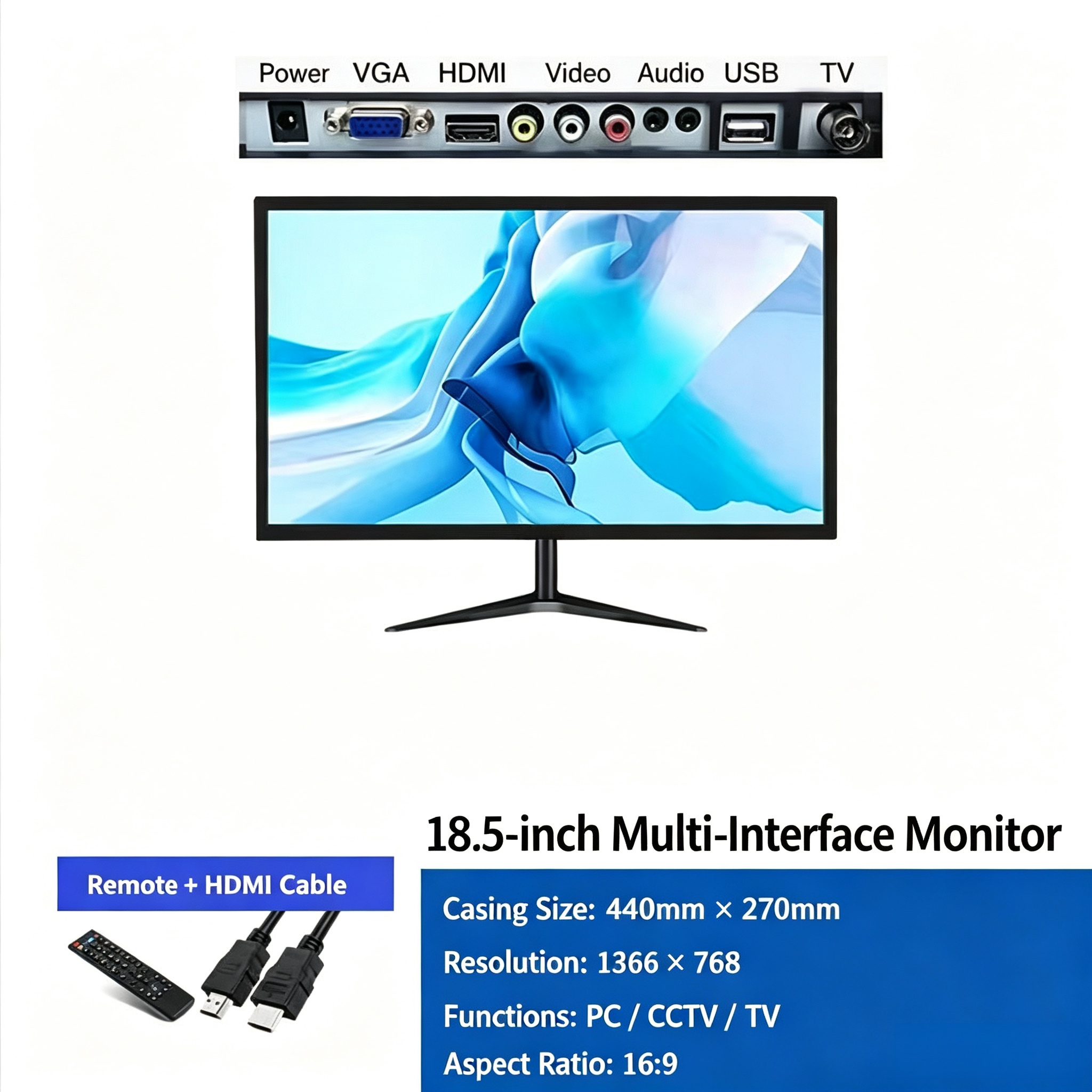 18.5"TV/Computer Dual purpose Monitor FHD 1366 * 768 75HZ