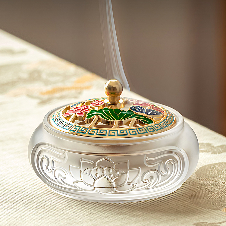 Ancient glazed lotus enamel color plate incense burner