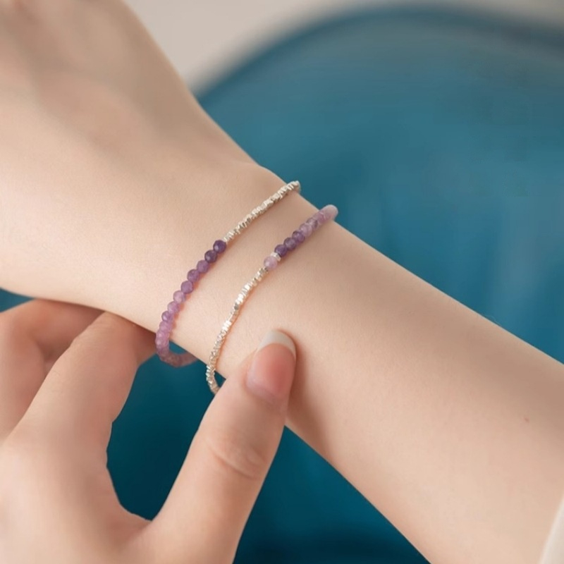 Amethyst Broken Silver Bracelet Sterling Silver Very Fine Stacked Bracelet