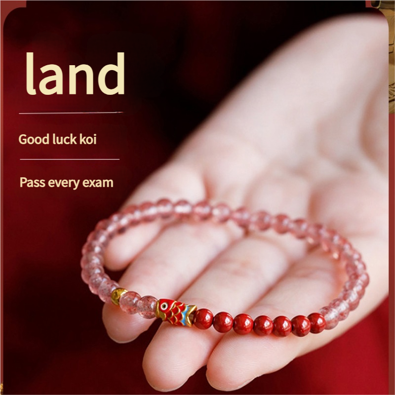 Strawberry Crystal Shore Koi Good Luck Bracelet