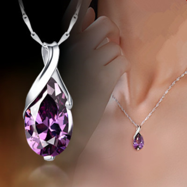 Purple Crystal Ladies Necklace Angel's Tears Pendant Ornament