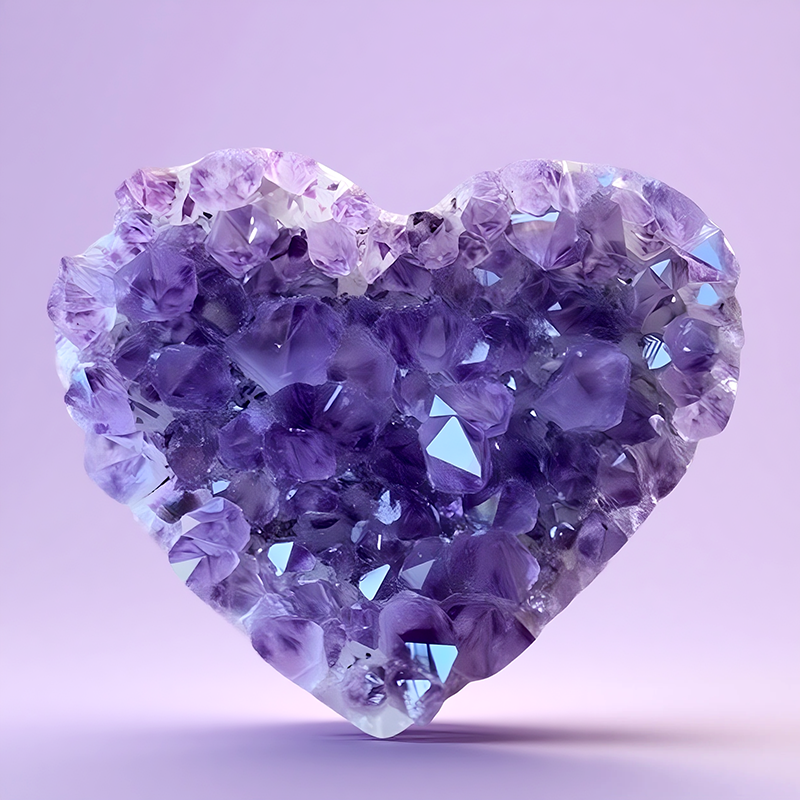 Natural amethyst cluster heart-shaped specimen Brazilian deep amethyst