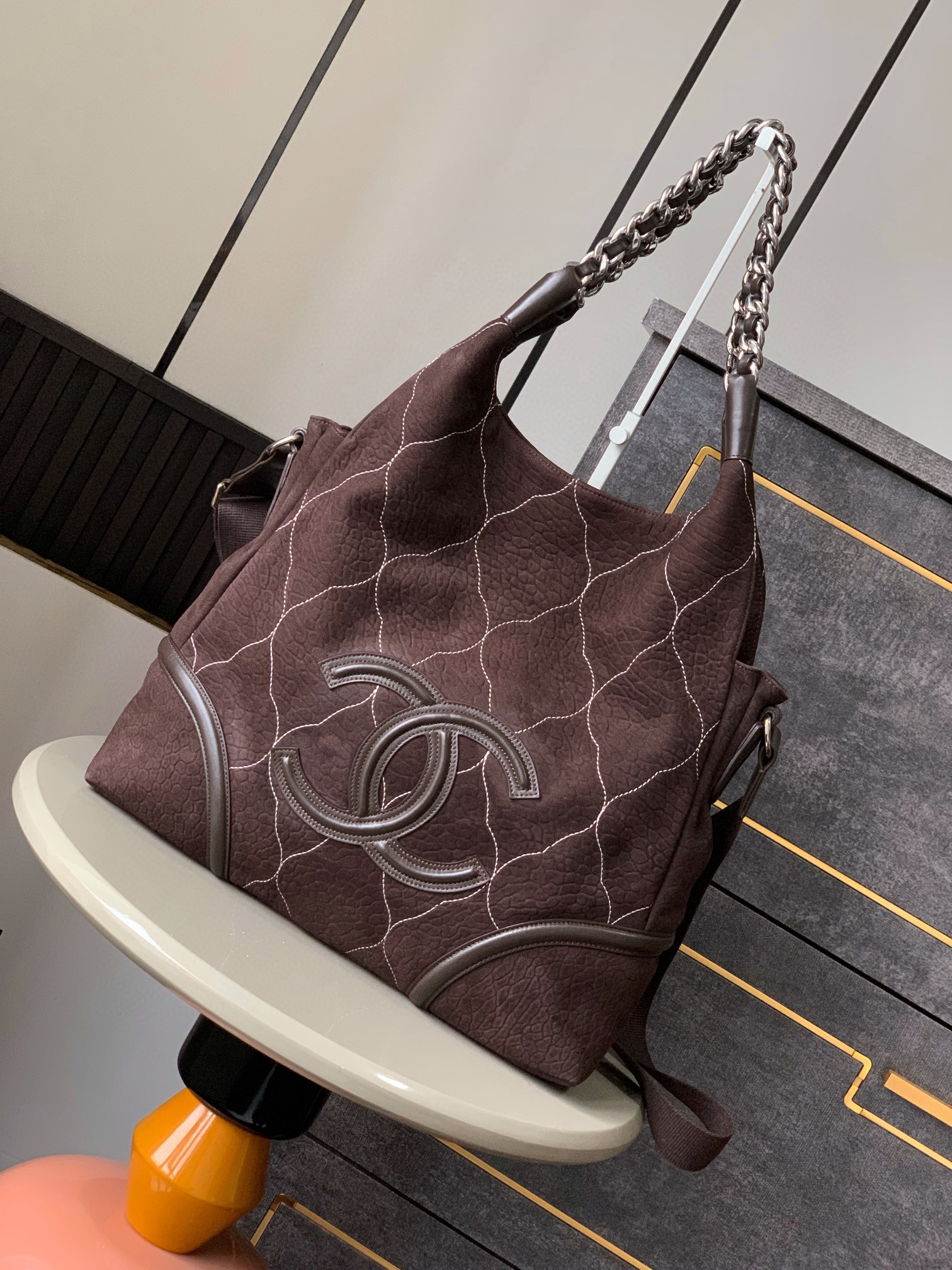Chanel suede tote bag brown