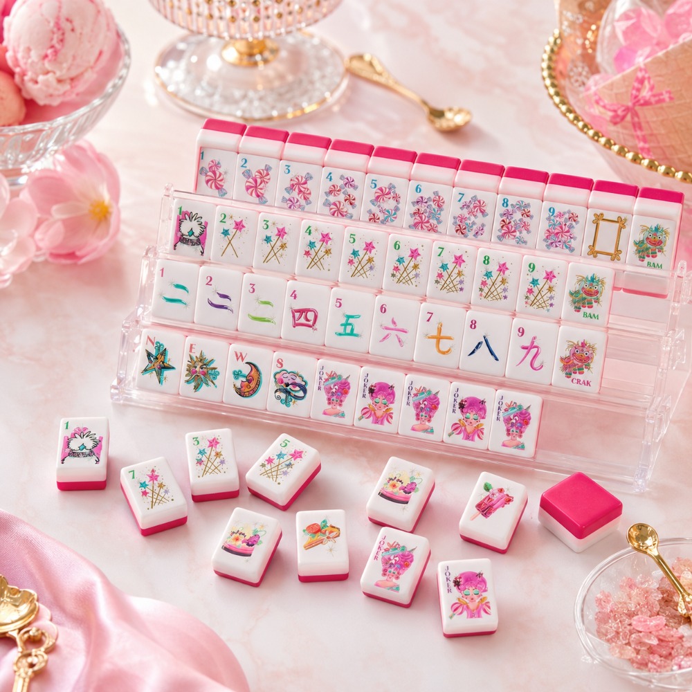 160 sets of American mahjong tiles, pink layered glossy mahjong tiles, smooth and durable tabletop game, suitable for adult social games, night parties, travel, home entertainment gifts