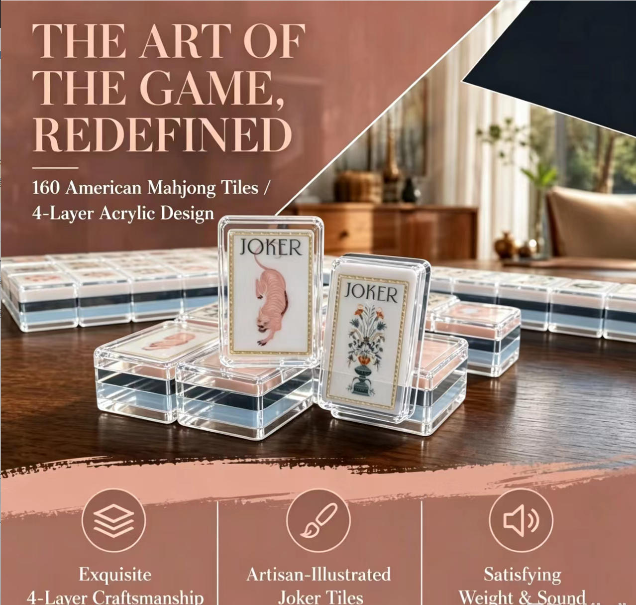American style 4-layer acrylic special structure mahjong, portable crystal mahjong