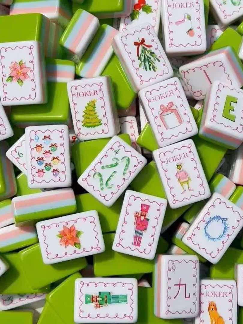 Green Christmas-style acrylic American Mahjong, 32mm, 160 tiles, a must-have for family game nights