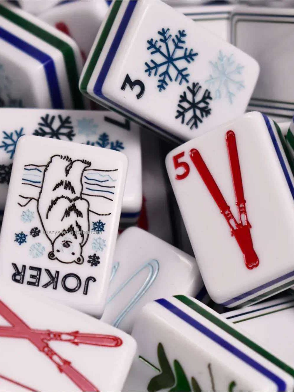 Winter ski-themed acrylic mahjong, 36mm, 160 tiles, a must-have for family game nights