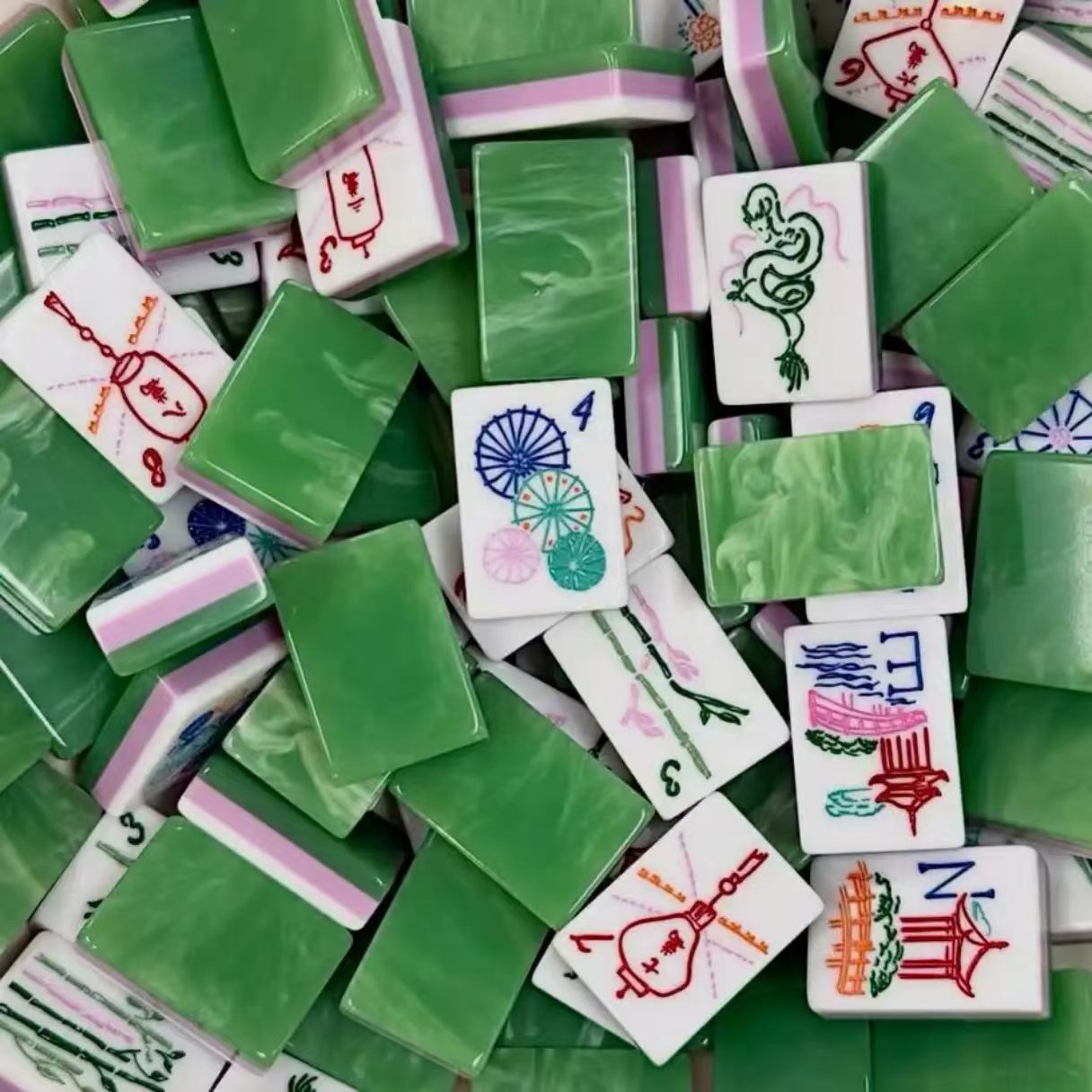 Classic jade green acrylic mahjong, 36mm, 160 tiles, a must-have for family game nights