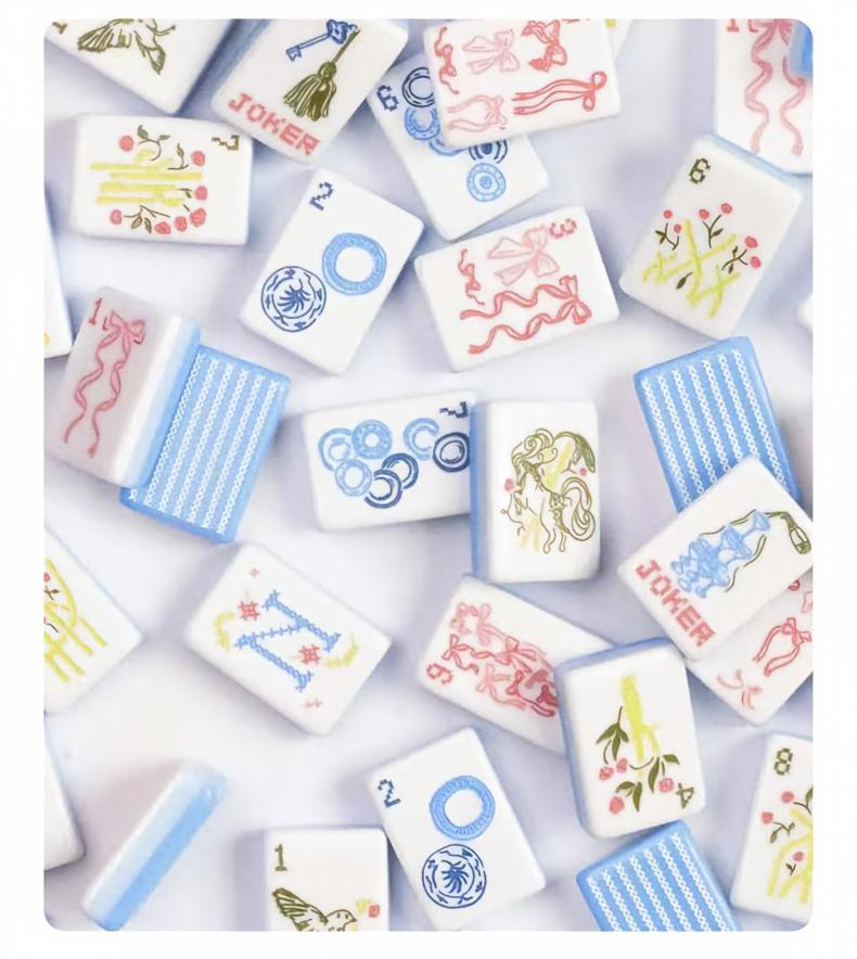 Blue bow acrylic mahjong, 36mm, 160 pieces, a must-have for family game night