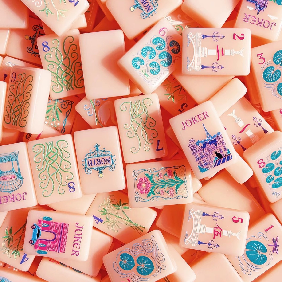 Translucent pink acrylic mahjong, 36mm, 160 pieces, a must-have for family game night