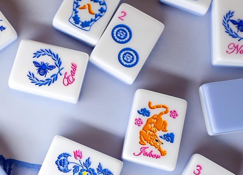 Blue and white porcelain acrylic mahjong, 32mm, 160 pieces, a must-have for family game night