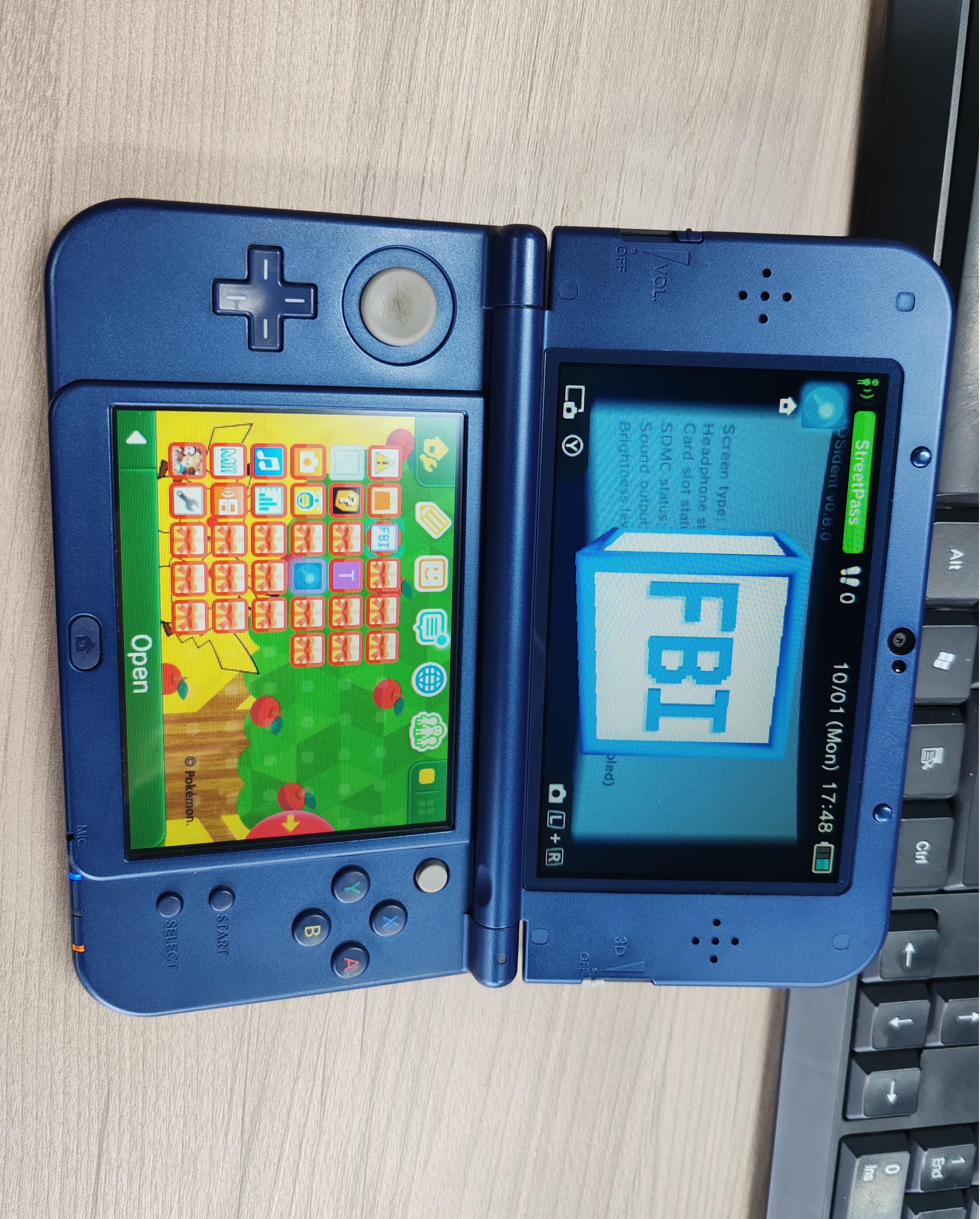 Refurbished brand new 3DS XL handheld game console, unlocked and pre-installed with homebrew software, FBI, and hShop, ready to play 3DS games. In stock! 32GB dual IPS screen.