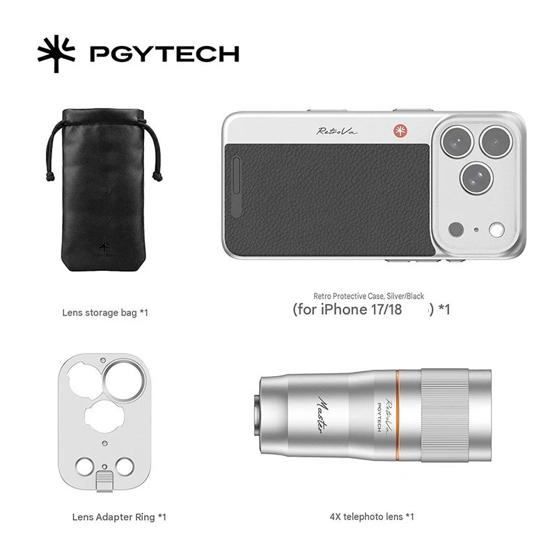 PGYTECH Retrova Grip Kit for iPhone 18 Pro/Pro Max, Mobilephone Photography Kit Optional 2x / 4x Telephoto Lens