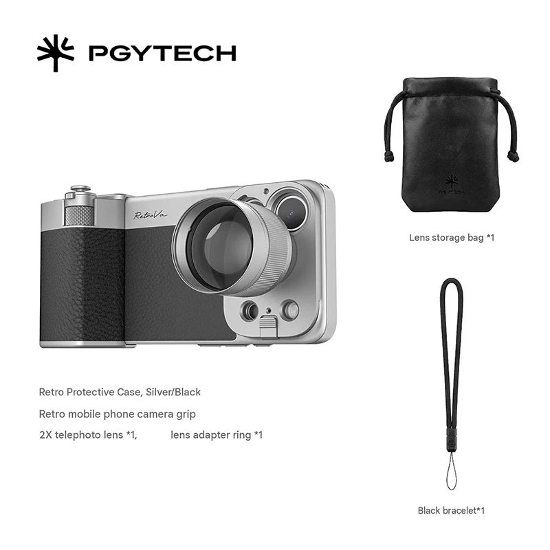 PGYTECH Retrova Grip Kit for iPhone 18 Pro/Pro Max, Mobilephone Photography Kit Optional 2x / 4x Telephoto Lens