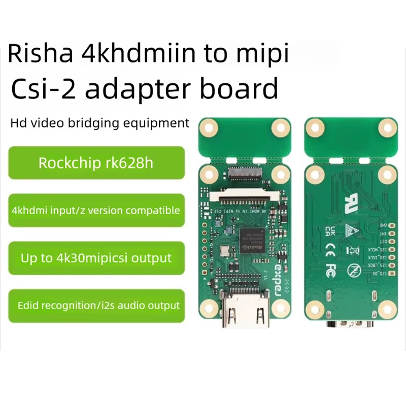 Radxa 4K HDMI to MIPI CSI-2 Adapter, RK628H Chip Video Bridge Board, 4K Video, I2S Audio, EDID Support, Z-Form-Factor Compatible