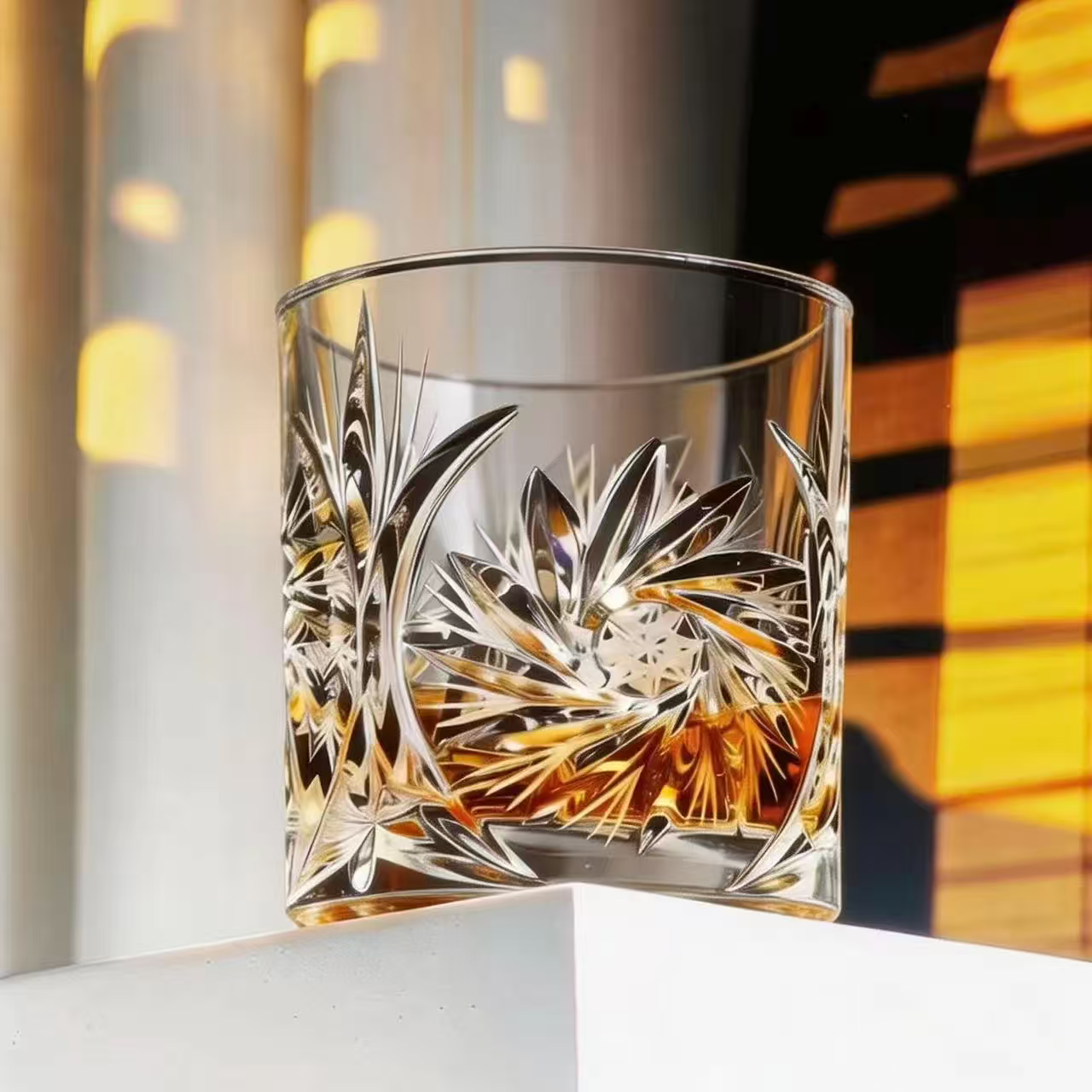 Clear Chrysanthemum Edo Kiriko Whiskey Glass | Handcrafted Collectible Tumbler🎁