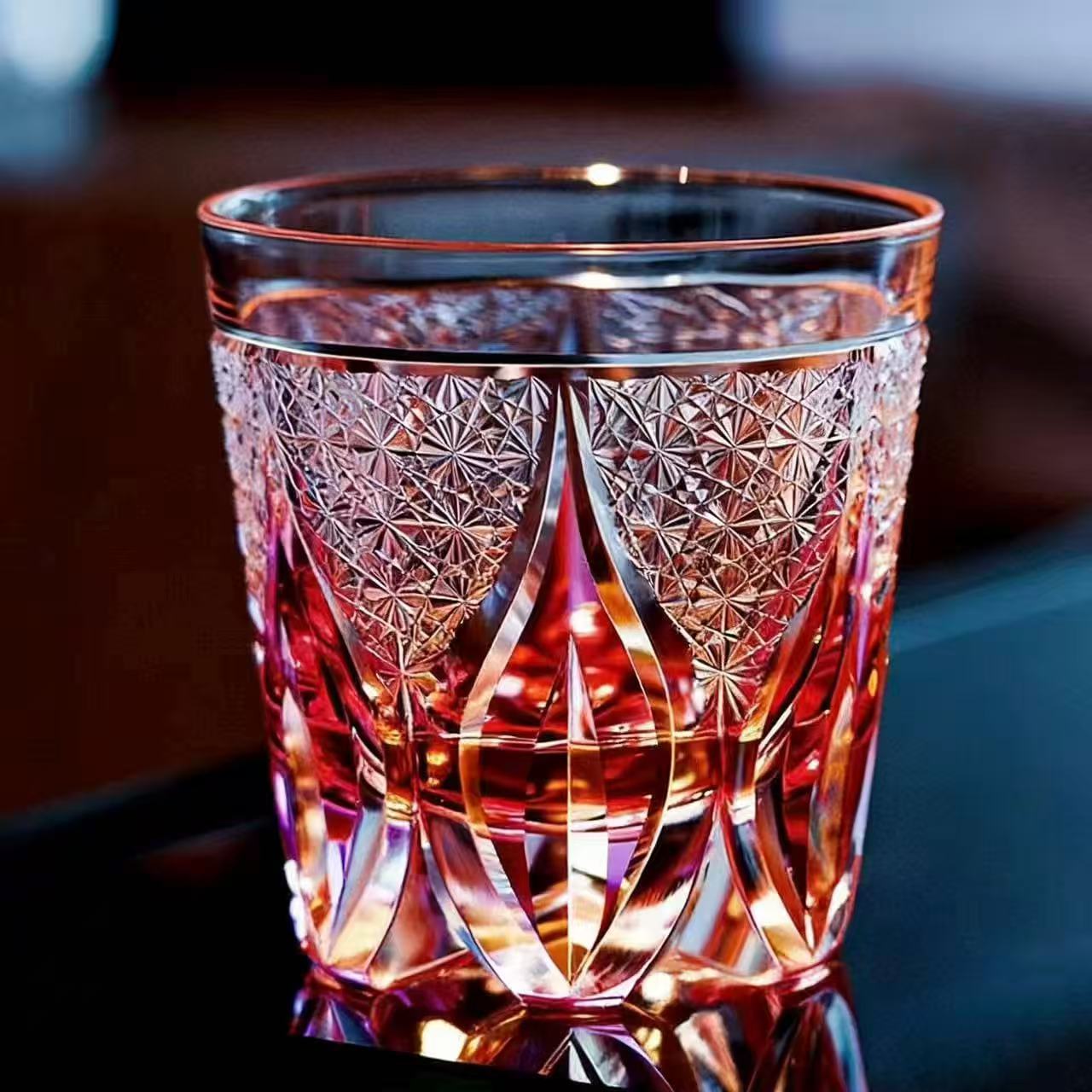 Pink Teardrop Edo Kiriko Whiskey Glass | Handcrafted Crystal Gift🎁