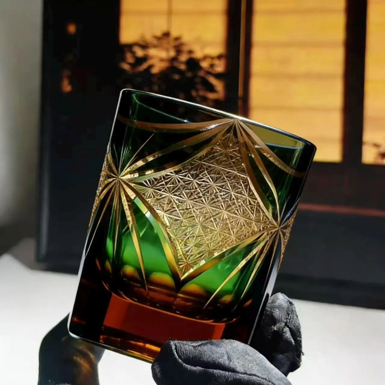 Green Diamond Edo Kiriko Whiskey Glass | Handcrafted Crystal Gift🎁