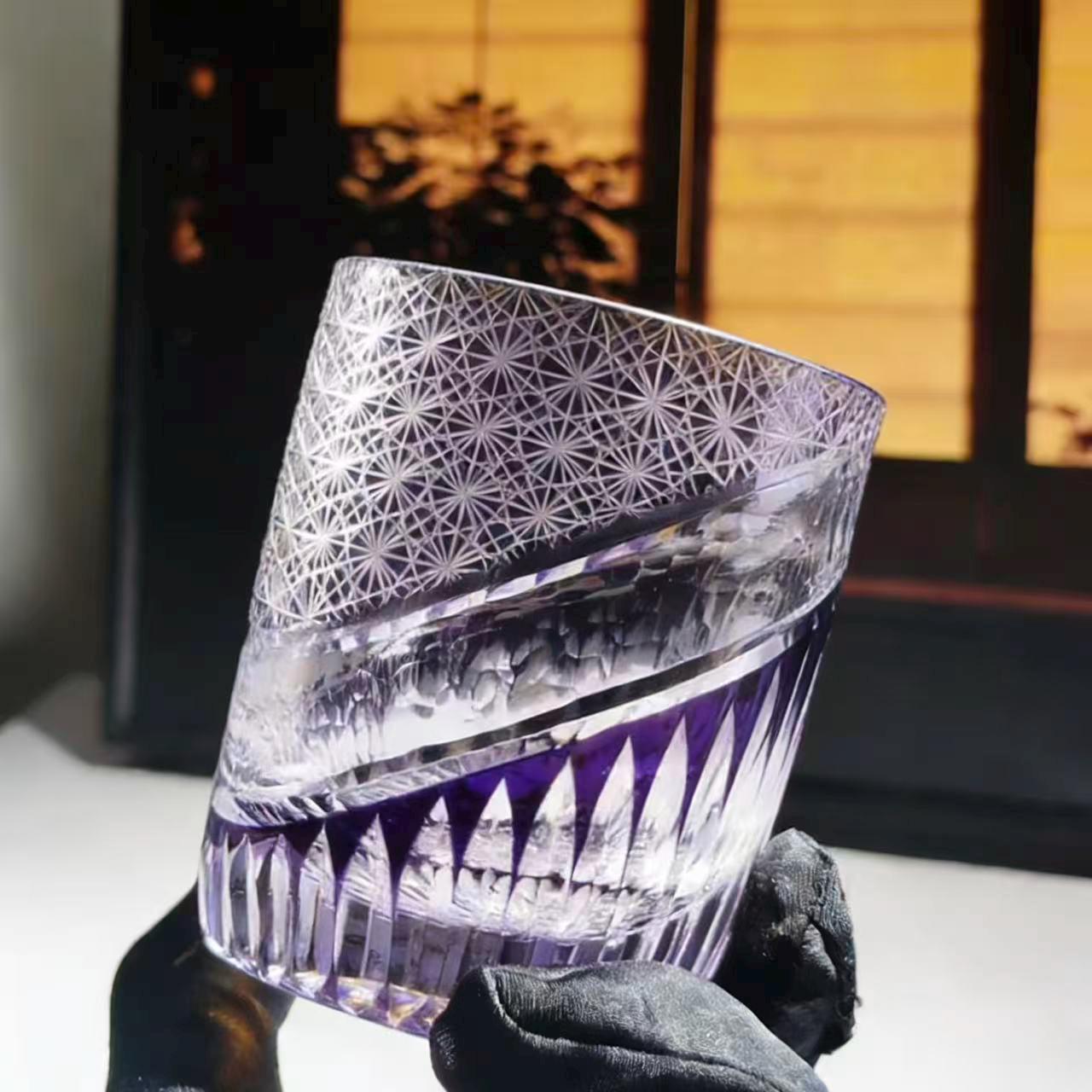 Purple Gradient Edo Kiriko Whiskey Glass | Handcrafted Crystal Gift🎁