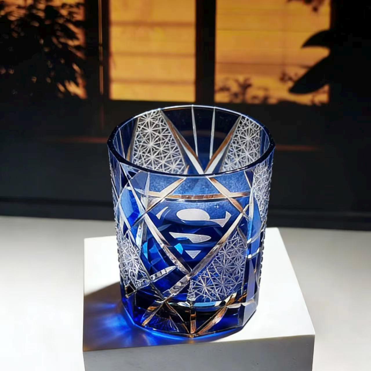 Deep Blue Whale Edo Kiriko Whiskey Glass | Handcrafted Luxury Crystal Tumbler🎁