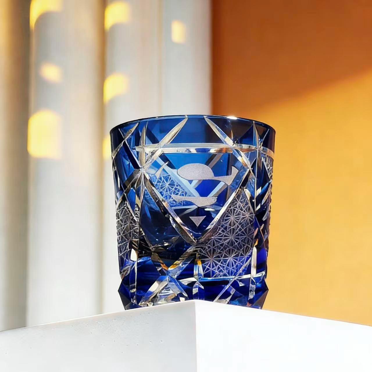 Deep Blue Whale Edo Kiriko Whiskey Glass | Handcrafted Luxury Crystal Tumbler🎁