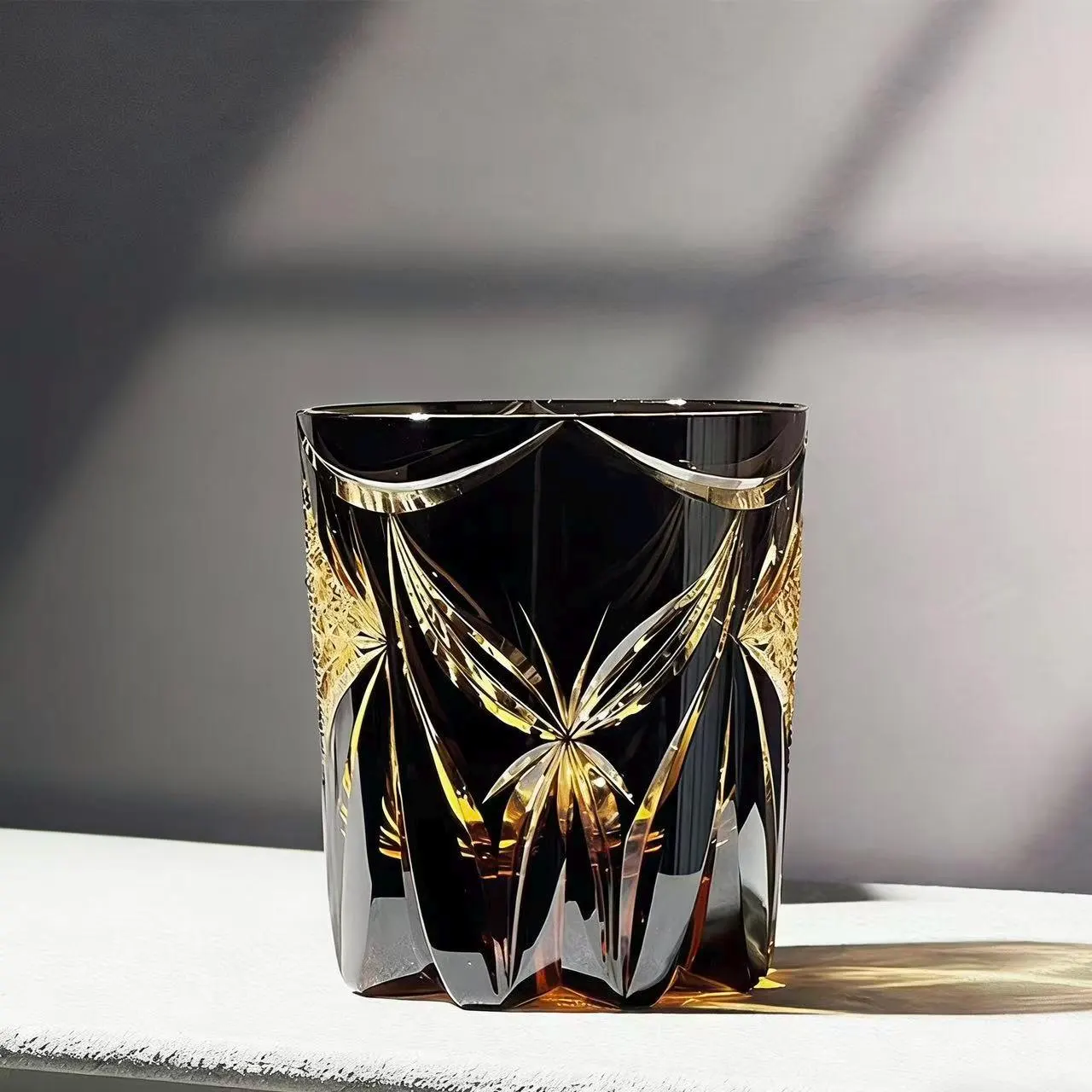 Amber Black Starburst Edo Kiriko Whiskey Glass | Handcrafted Gift🎁