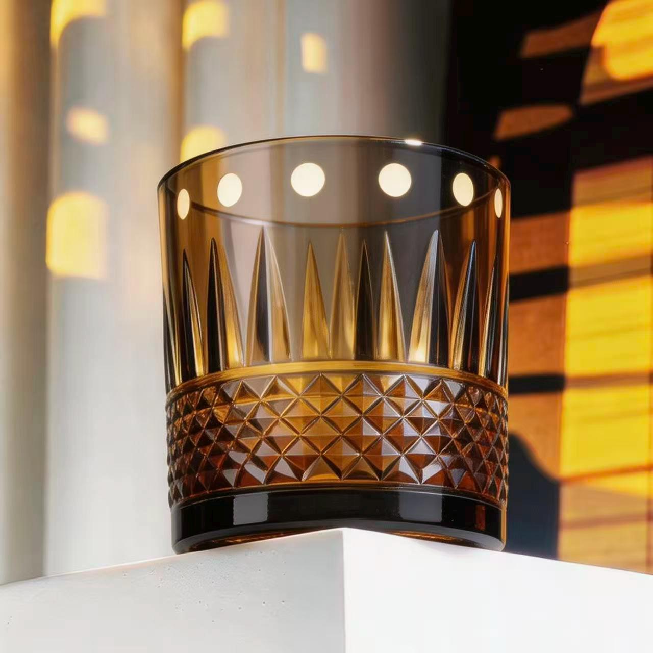 Amber Spiked Diamond Edo Kiriko Whiskey Glass | Handcrafted Gift