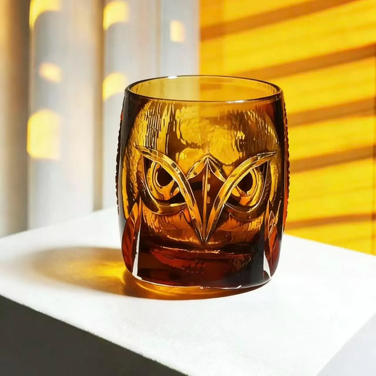 Amber Owl Edo Kiriko Whiskey Glass | Handcrafted Luxury Gift🎁