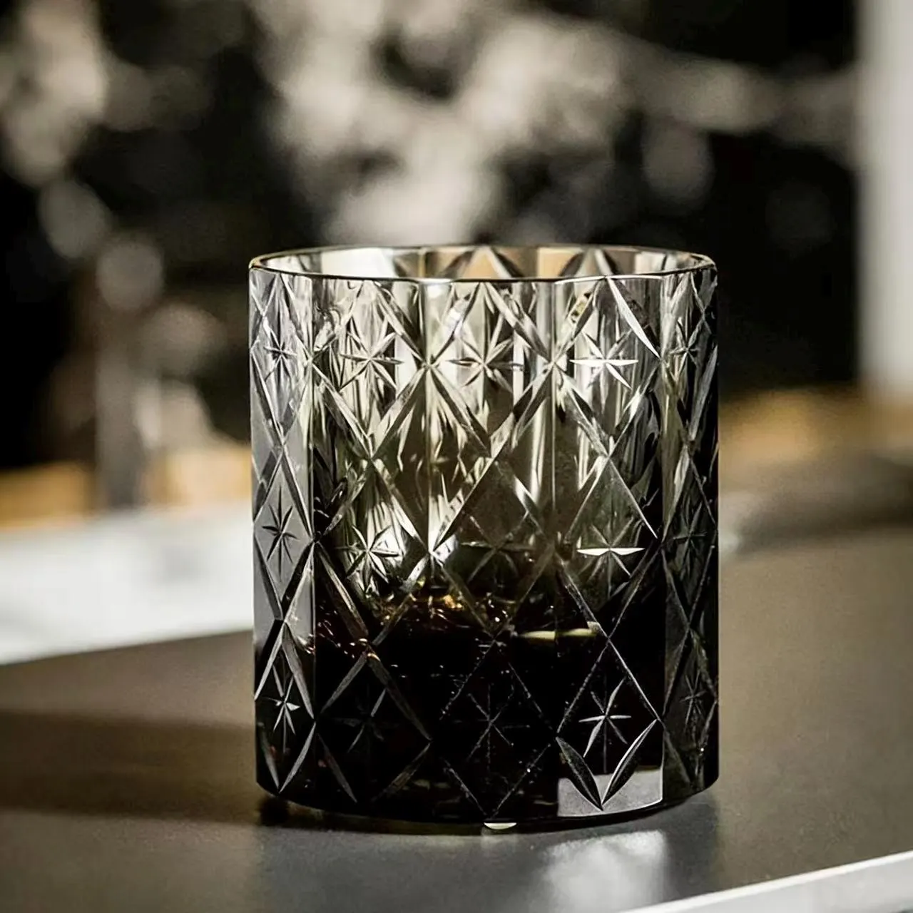 Smoky Grey Grid Edo Kiriko Whiskey Glass | Handcrafted Gift🎁