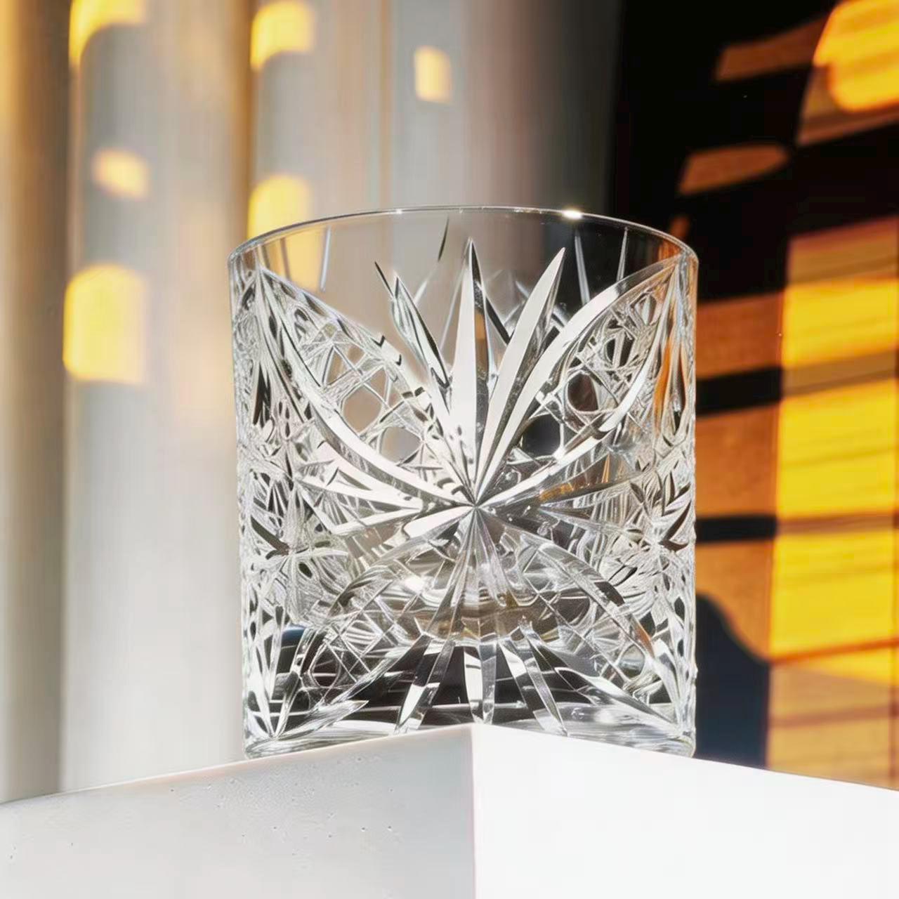 Clear Starburst Edo Kiriko Whiskey Glass | Handcrafted Gift