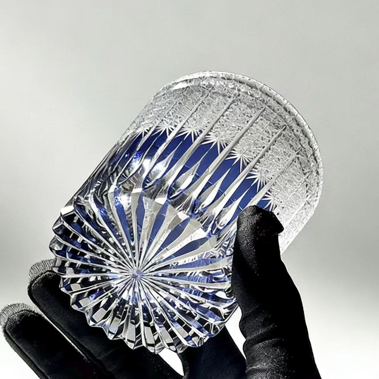 Deep Blue Starburst Edo Kiriko Whiskey Glass | Luxury Handmade Gift