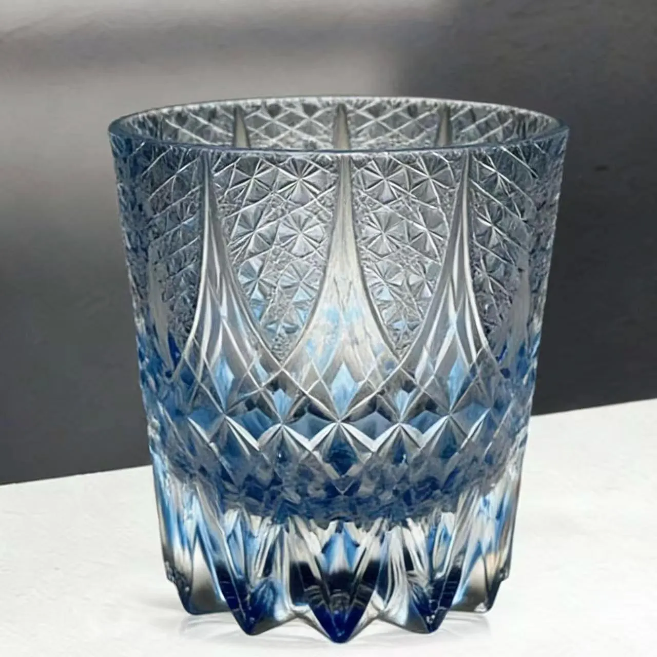 Gradient Blue Ice Spike Edo Kiriko Whiskey Glass | Luxury Handmade Gift🎁