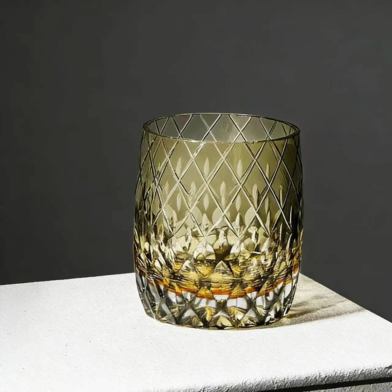 Amber Diamond Drop Edo Kiriko Whiskey Glass | Handmade Luxury Gift🎁
