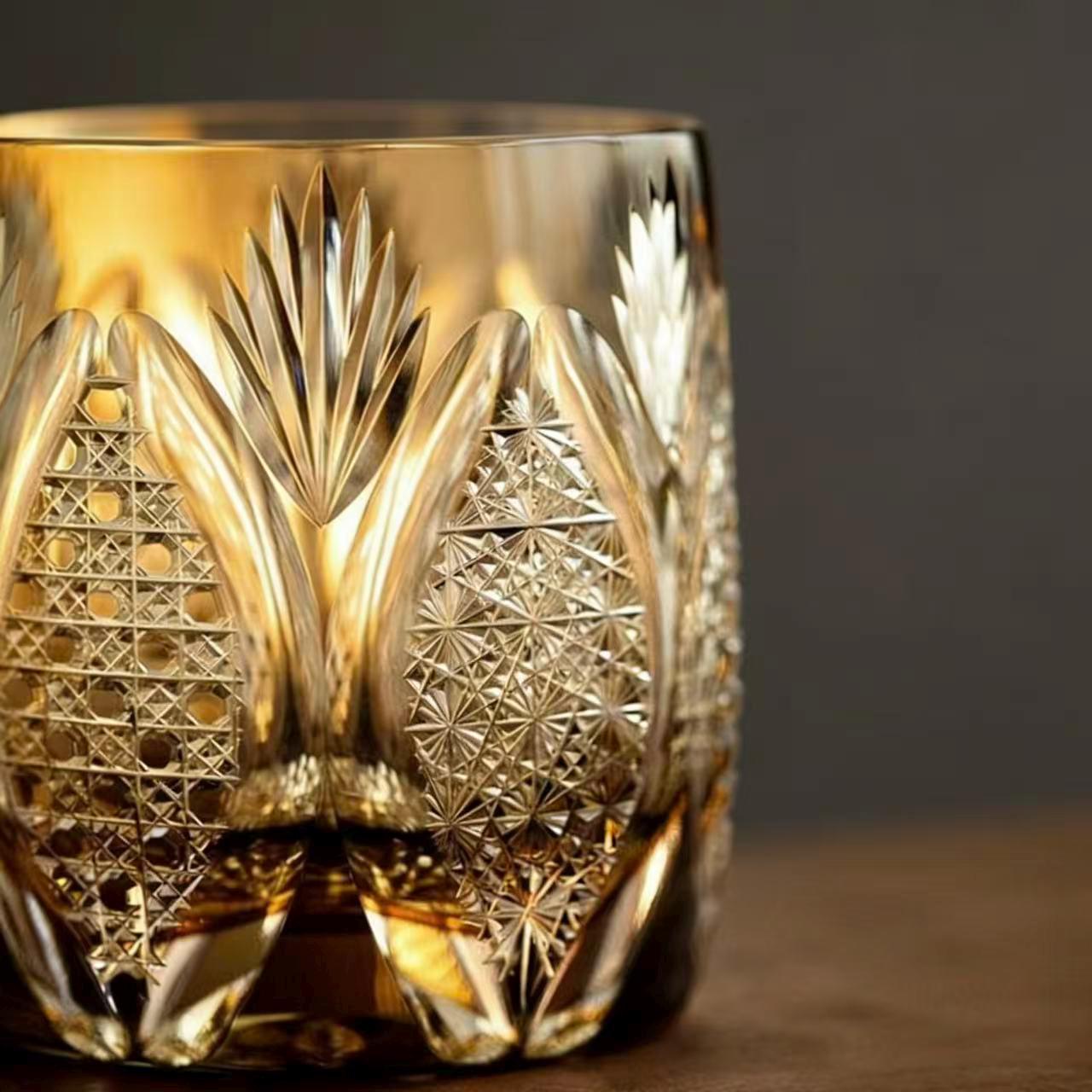 Amber Wheat Star Edo Kiriko Whiskey Glass | Handmade Luxury Gift🎁