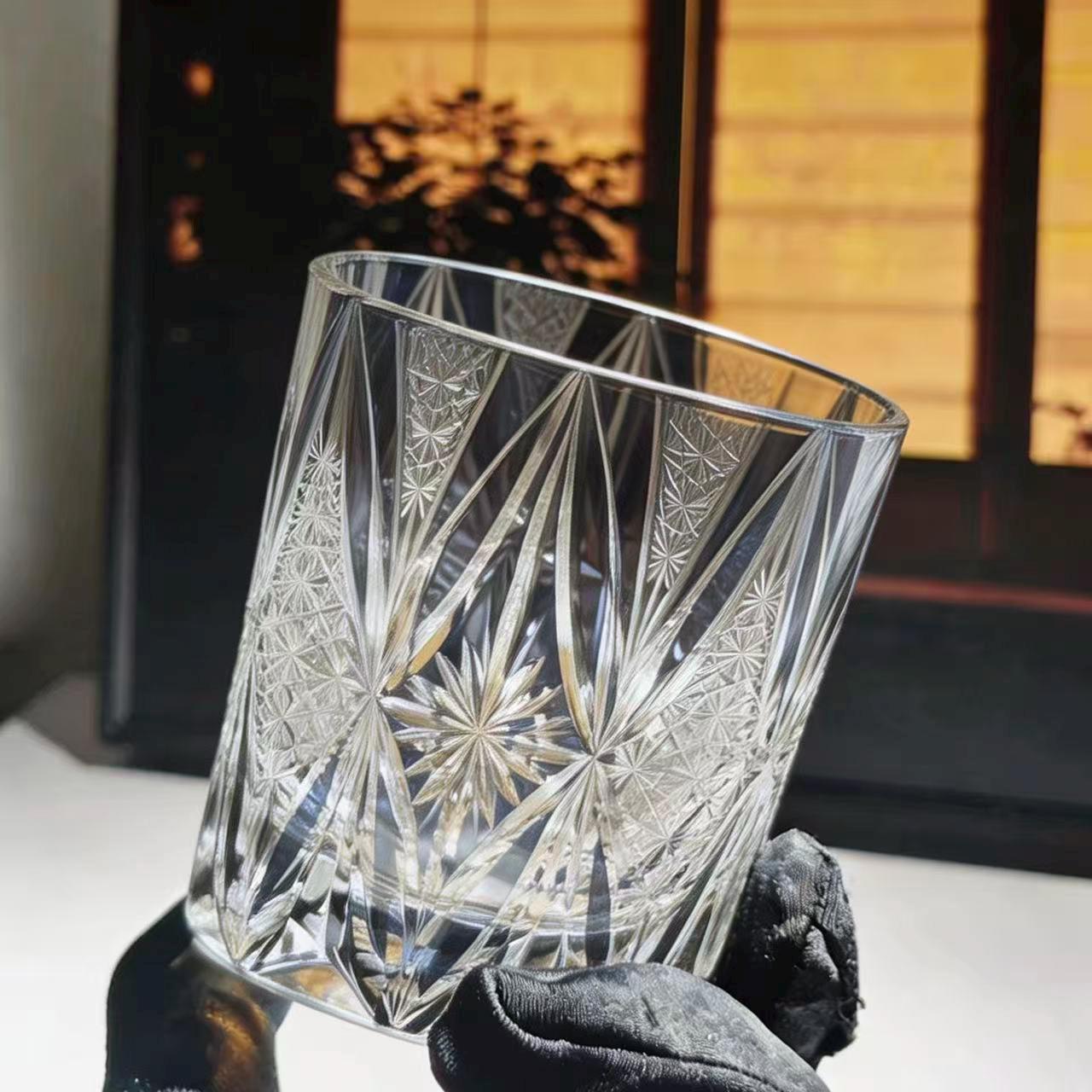 Clear Star Flower Edo Kiriko Whiskey Glass | Luxury Handmade Gift🎁