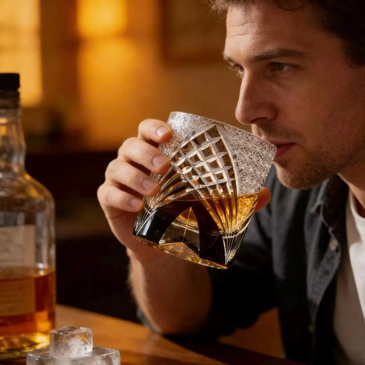 Black White Diamond Star Edo Kiriko Whiskey Glass | Luxury Handmade Gift🎁